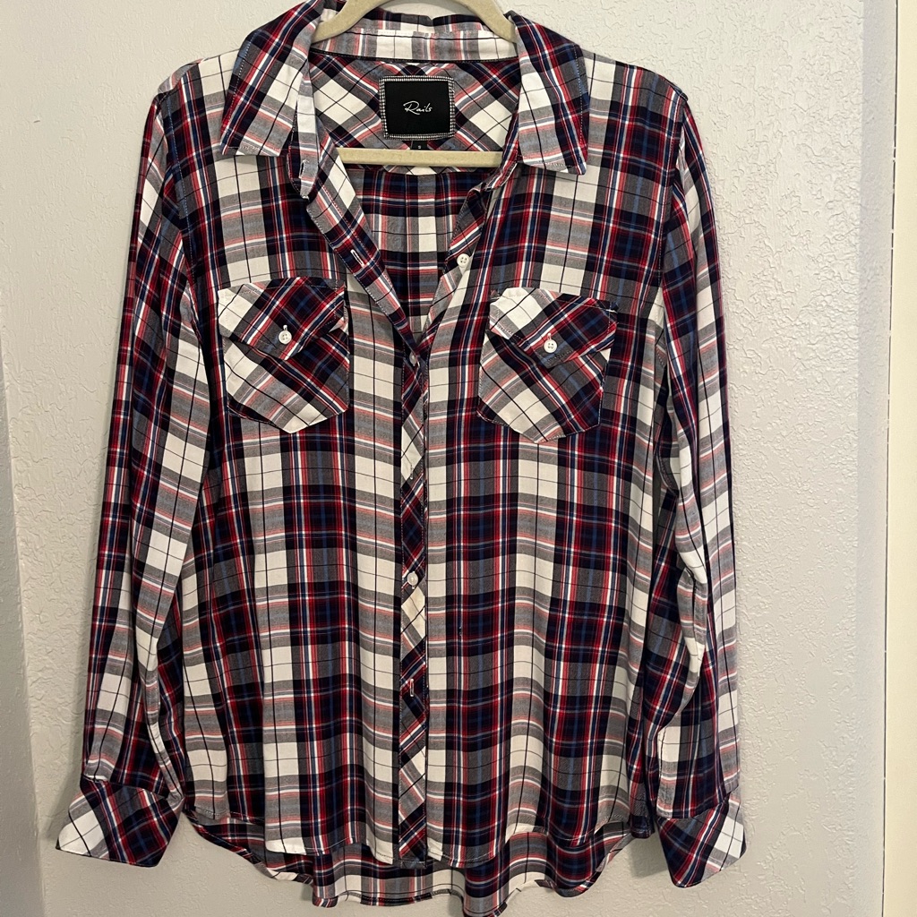 Rails Plaid Shirt Womens Small S Button Down Red White Blue Long Sleeve Soft